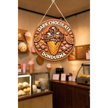 Dark Chocolate Dondurma Görselli Ahşap İpli Kapı Duvar Süsü Modern Cafe Panosu, 30 X 50 Cm