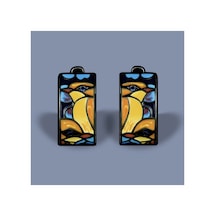 Glaze Bird El Yapımı Emaye 925 Ayar Gümüş Özel Tasarım Siyah Spinel Kuş Etnik Küpe Turkuaz - Gri
