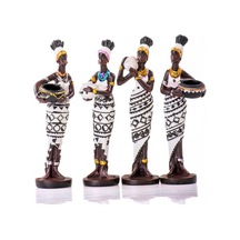 Mukko Home Siyah Beyaz Küp Taşıyan 4'lü Afrikalı Kadın Biblo Seti - Polyester Dekoratif Figür 15x4 Cm ,beyaz &am Diğer