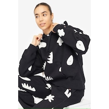 Nike Women's Jordan Artist Series Loose Fit Hoodie Kadın Büyük Beden Kapüşonlu Sweatshirt Siyah Beyaz Siyah - Beyaz