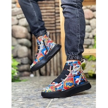 ER0142 Bantlı Erkek Yüksek Taban Popart Model Spor Bot Çok Renkli