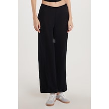 Tudors Kadın Slim Fit Dar Kesim Beli Lastikli Palazzo Geniş Paça Siyah Pantolon-33407 siyah