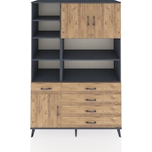 Hyperion Dolap 9 Raflı 5 Çekmeceli 3 Kapaklı 132x44x195 Antrasit-çam/çam Atlas Çam/atlas Çam