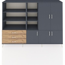 Hyperion Dolap 11 Raflı 3 Çekmeceli 5 Kapaklı 220x44x163 Antrasit Antrasit-antrasit/çam