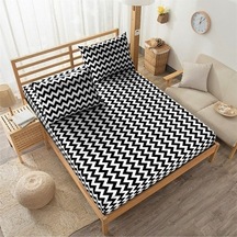 Tek Kişilik Lastikli Çarşaf Takımı Ranforce Zikzaklı - Lacivert Lacivert