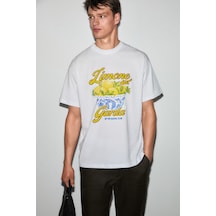 Grımelange Guardıano Erkek %100 Organik Pamuklu Baskı Detaylı Rahat Kalıp Beyaz T-shirt