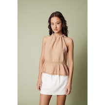Dantel Detaylı Müslin Top CAMEL