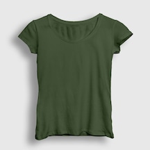 Presmono Kadın Haki Düz Baskısız T-shirt Haki