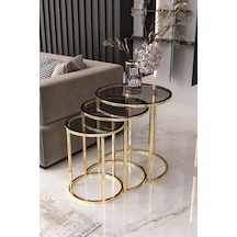 Usta Mekan Gold Metal Füme Cam 3 Lü Zigon Sehpa Gold - Füme