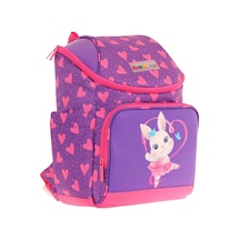 Kaukko İki Bölmeli Ergonomik Kız Çocuk Okul Çantası Pembe Mor - Kalpli Tavşan Desenli - L5246 Pembe - Mor
