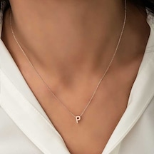 Gümüş Rose 3 Boyutlu P Harf Bayan Kolye - Renk: Gümüş