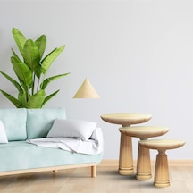 Simillo Wood Wooden Ahşap 3 Lü Set Fitilli Mantar Yan Sehpa Modern Fiskos / Çiçeklik / Zigon Sehpa Ahşap