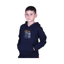 Fyk Kids Kapüşonlu Kanguru Cepli Skater Baskılı Erkek Çocuk Sweatshirt Lacivert