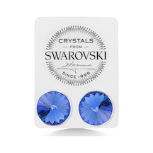 Union Swarovski Crystal Kadın Sapphire Taşlı 12mm Çivili Gümüş Küpe