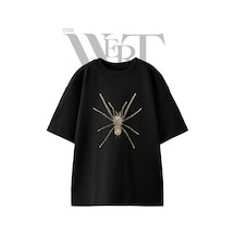 Thewert Translucent Spider Tasarım Baskılı Ünisex Siyah Oversize T-shirt