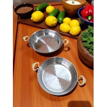 2'li Sahan Menemen Tava Seti, Sarı Kulplu 18 Cm Ve 20 Cm Dövme İşçilikli Çelik Metalik