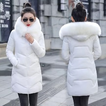 Günlük Kışlık Kapüşonu Kürklü Kadın Şişme Mont 001