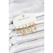 316l Çelik Gold Renk Zirkon Taşlı Charm Detaylı Kadın Küpe Seti Tj-bkp11878 Altın - Çok Renkli