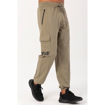 Maraton Sportswear Oversize Erkek Lastik Paça Basic Açık Haki Eşofman Altı 22466 Açık Haki