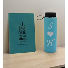 Bk Gift Sevgiliye Özel İsimli Turkuaz Defter Ve Cam Matara Hediye Seti-7, Sevgiliye Hediye, Sevgililer Günü, Yeni İş Hediyesi