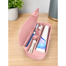 Diş Fırçası Ve Macunu Seyahat Kutusu Kapaklı Bölmeli Organizer Pembe