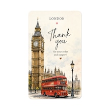 London Temalı Thank You Kartı 8x5 Cm Sipariş Teşekkür Kartı Paket Içi Not Kartı 100 Adet - Bej - 066
