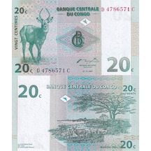 Kongo 1997 Yılı 20 Centimes Yabancı Kağıt Para Çil Unc Koleksiyon Para
