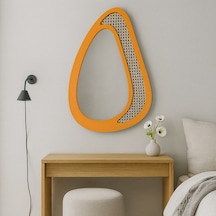 73x121 Cm Turuncu Rattan Çerçeveli Organik Ayna Modern Dekoratif Duvar Aynası Taturuncum Ayna, Rattan Ayna, Salon & Genç Odası Dekoru Turuncu