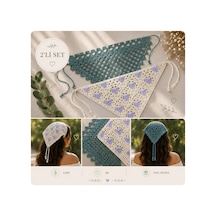 Örgü Bandana 2 Li Set Yeşil + Lila Desenli - 921866433 Yeşil + Lila Desenli