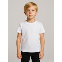 Zekids Çocuk Pamuklu Basic Kısa Kollu T-shirt-16083 Beyaz