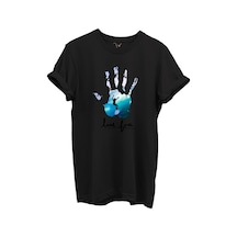 Live Free Yazılı Sörfçü Ve El Baskılı %100 Pamuk Regular Fit Unisex T-shirt Siyah