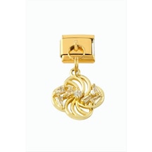 Çiçek - 714 - Zirkon Taşlı Sallatılı Çelik Charm - Glblseme - - Sarı