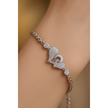 Çelik Gümüş Kalp Detaylı Bileklik Gümüş - 728785073 Gümüş