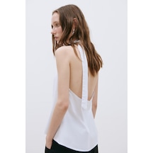 Suud Collection Beyaz Marty Halter Yaka Poplin Bluz