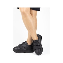 Kadın Kalın Tabanlı Cırtlı Günlük Spor Ayakkabı Sneakers Siyah