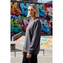 Benerly Kadın Bisiklet Yaka Reglan Kol Relaxed Kalıp Örme Sweatshirt Fonk Antrasit