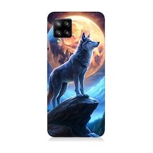 Samsung Galaxy A42 5g Uyumlu Geceye Uluyan Yalnızlık Desenli Silikon Kılıf Çok Renkli