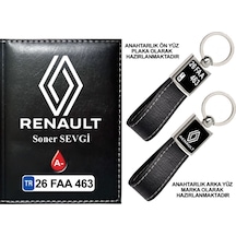 Plakanıza Özel Yeni Renault Logolu Siyah Ruhsat Kabı Ve Anahtarlık