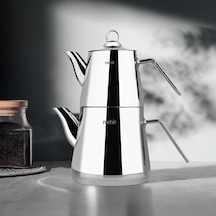 Nehir Alya Maxi Büyük Boy Paslanmaz Çelik 1.10-2.15 Lt. Çaydanlık Takımı Gümüş