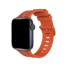 Apple Watch 42mm Uyumlu Kr408 Çizgili Silikon Kordon - Turuncu
