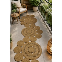 Villadia Home Textile Jüt Hasır Sarmal Kilim Yuvarlak Örgü Halı Yolluk Dekoratif Doğal Görünümlü Bohem Ev Kilimi Salon Balkon Oturma Yatak Mutfak Çocuk Odası 312bambu