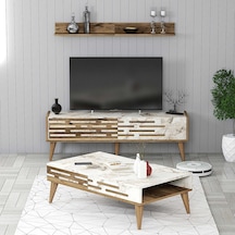 Variant Valensiya 140cm Tv Ünitesi Ve Orta Sehpa Takımı - Ceviz / Beyaz Mermer