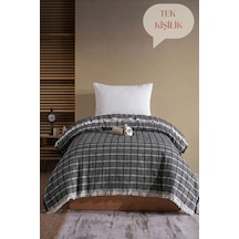 Miracolo Home Siyah Müslin 4 Katlı Yatak Örtüsü Pike Tek Kişilik Pamuklu Pike 170x203