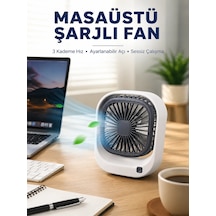Taşınabilir Masaüstü Fan Ayarlanabilir Açılı Şarjlı Tasarım Beyaz