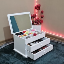 Aynalı 2 Çekmeceli Bölmeli Dekoratif Takı Saat Kutusu