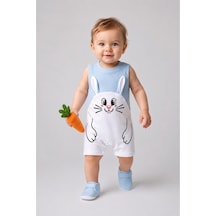 Babyden's Erkek Bebek Tavşan Desenli Yazlık Tulum Fitilli Pamuklu Kolsuz Bebek Tulumu Çıtçıtlı Romper 0-9 Ay Mavi