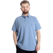 Mode Xl Battal Beden Erkek Tshirt Polo Yaka Nakışlı Klasik Pike 20553 Mavi 001