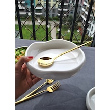 1 Adet Porselen Kıvrımlı Fırın Kabı Sunum Tabak Meze Salata Tabağı 19 Cm Asimetrik Beyaz