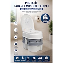 Portatif Seyyar Taharet Musluklu Klozet 200 Kg Taşıma Kapasitesine Sahiptir. Beyaz
