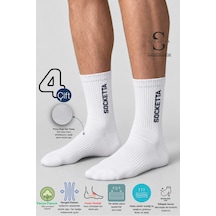 Socketta 4'lü Beyaz Erkek Spor Havlu Taban Kısa Konç Tenis Çorabı - Premium Beyaz
